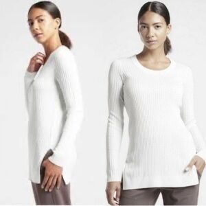 ATHLETA Lincoln Park Ribbed Crew Neck Long White Pullover Sweater Sz S